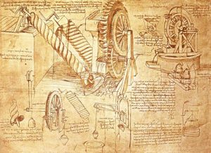 Drawings of various inventions by Leonardo da Vinci